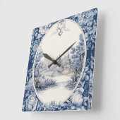 Frans bloementoilet blauw vierkante klok (Hoek)