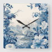 Frans bloementoilet blauw vierkante klok (Voorkant)