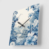 Frans bloementoilet blauw vierkante klok (Hoek)