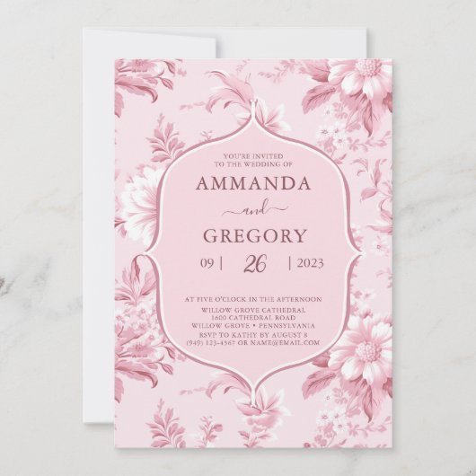  Frans Bloementoilet roze bruiloft Kaart (Voorkant)