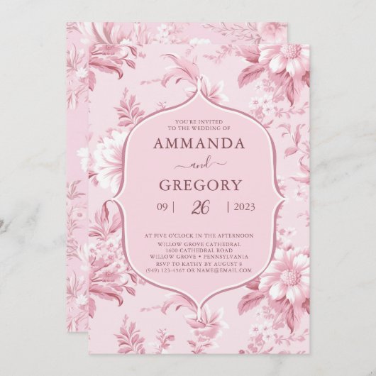  Frans Bloementoilet roze bruiloft Kaart (Voorkant / Achterkant)