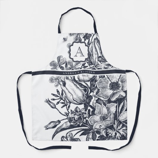 Frans bloemmonogram schort (Voorkant)