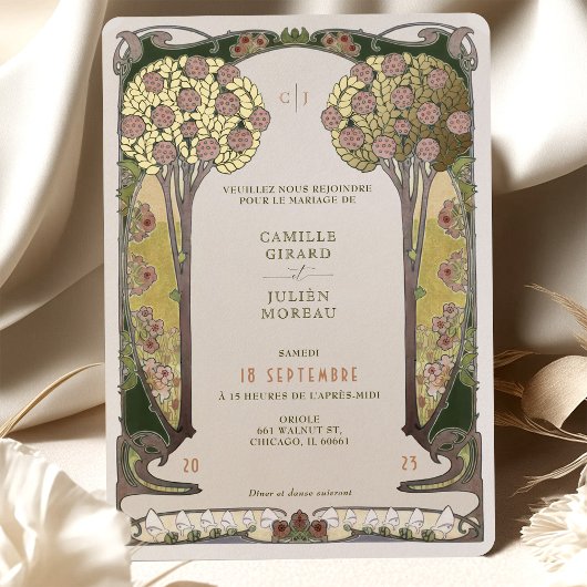 Frans Bloom Bomen van Liefde Victoriaans Bruiloft Folie Uitnodiging