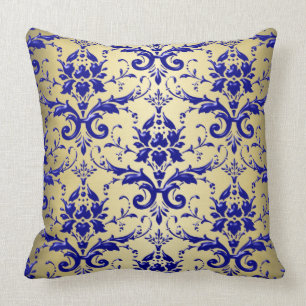 Frans Blue Damask Patroon met Gold Kussen