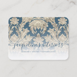 Frans Blue Elegant Floral Wood Damask Visitekaartje