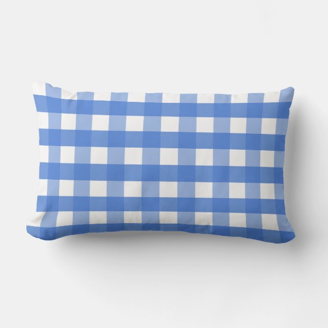 Frans Blue en White Gingham Kussen (Voorkant)