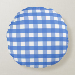 Frans Blue en White Gingham Rond Kussen