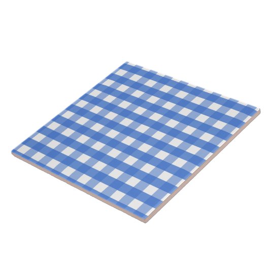 Frans Blue en White Gingham Tegeltje (Zijkant)