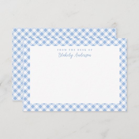 Frans Blue Gingham Check Personal Stationery Bedankkaart (Voorkant / Achterkant)