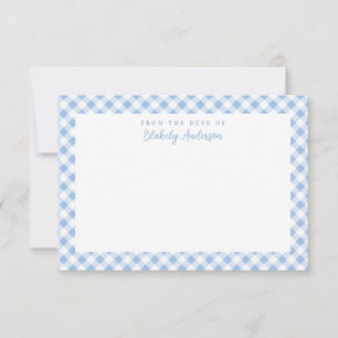 Frans Blue Gingham Check Personal Stationery Bedankkaart