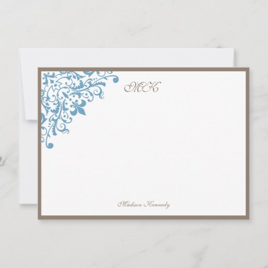 Frans Blue Stripe Fleur de Lis Personalized Notitiekaartje (Voorkant)