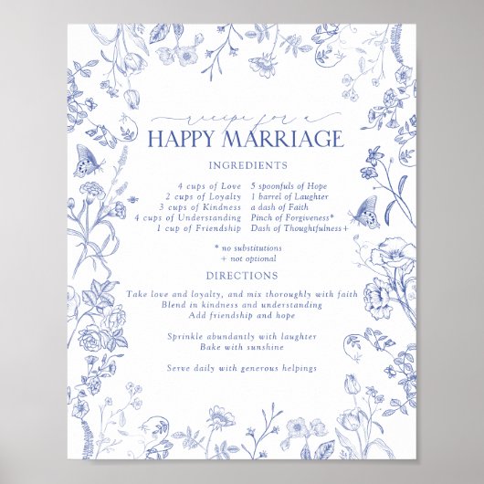 Frans Blue White Victoriaans Recipe Happy Marriage Poster (Voorkant)