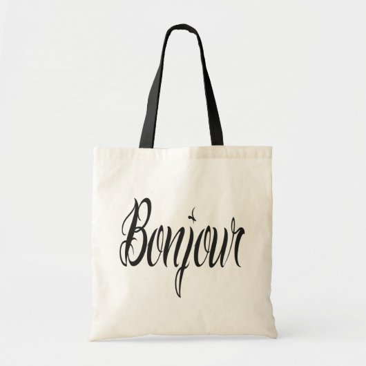 Frans Bonjour modern script in zwart Tote Bag (Voorkant)