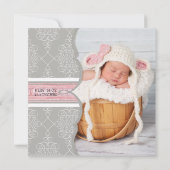 Frans boog damast krullend meisje geboorteaankondi aankondiging (Achterkant)