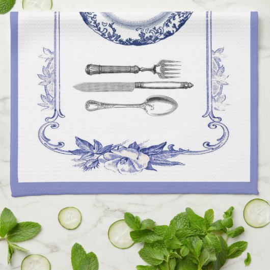 frans bord en keukenhanddoek blauw (Gevouwen)