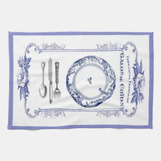  frans bord en keukenhanddoek blauw (Horizontaal)