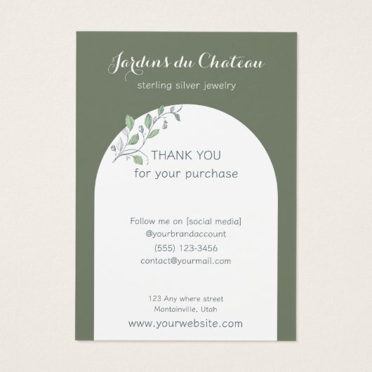 Frans botanisch ketting en oorbel display kaart (Achterkant)