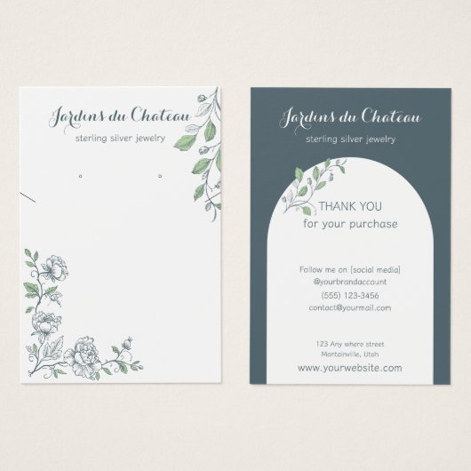 Frans botanisch ketting en oorbel display kaart (Voorkant /achterkant)