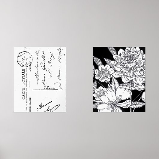  Frans Briefkaart Bloemen Boeket Zwart Muurkunst Sets (Voorkant)