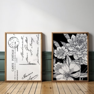  Frans Briefkaart Bloemen Boeket Zwart Muurkunst Sets