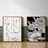  Frans Briefkaart Bloemen Boeket Zwart Muurkunst Sets
