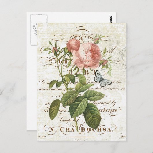  Frans briefkaart botanisch roos (Voorkant / Achterkant)