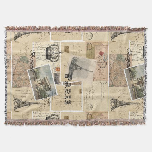 Frans Briefkaart Collage Throw Blanket Deken (Voorkant)