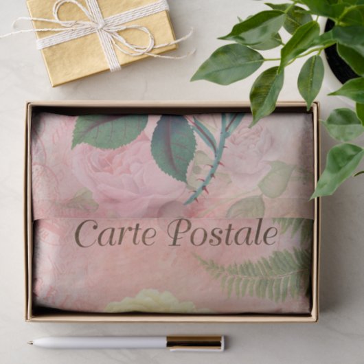 Frans Briefkaart Gele Rozenontvlechting Tissuepapier (Geschenk)