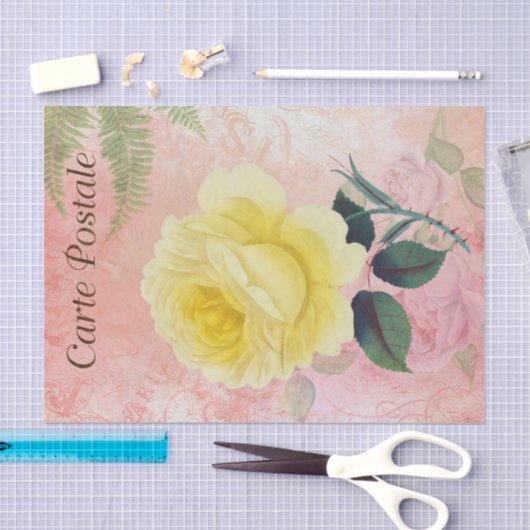  Frans Briefkaart Gele Rozenontvlechting Tissuepapier (Craft)