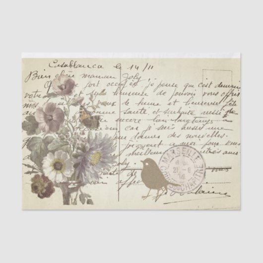  Frans Briefkaart met bloemen Tissuepapier (Voorkant)