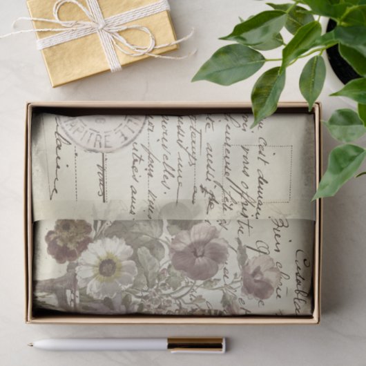  Frans Briefkaart met bloemen Tissuepapier (Geschenk)