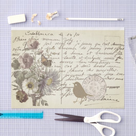  Frans Briefkaart met bloemen Tissuepapier (Craft)