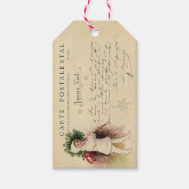  Frans Briefkaart met kerstbomen - Labels Cadeaulabel