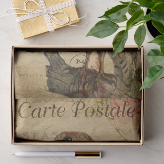 Frans Briefkaart Owl on Branch Decoupage Tissuepapier (Geschenk)