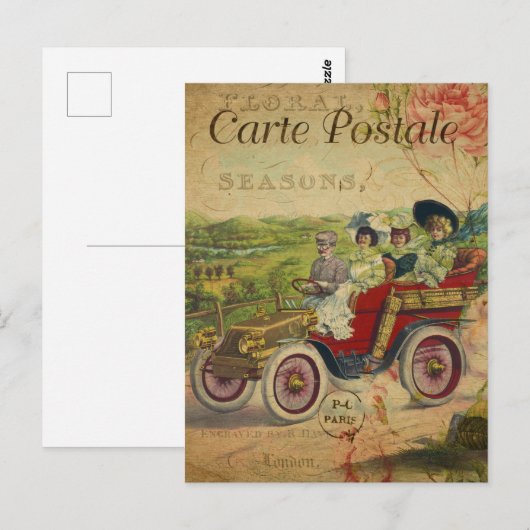  Frans Briefkaart, Retro Car Briefkaart (Voorkant / Achterkant)