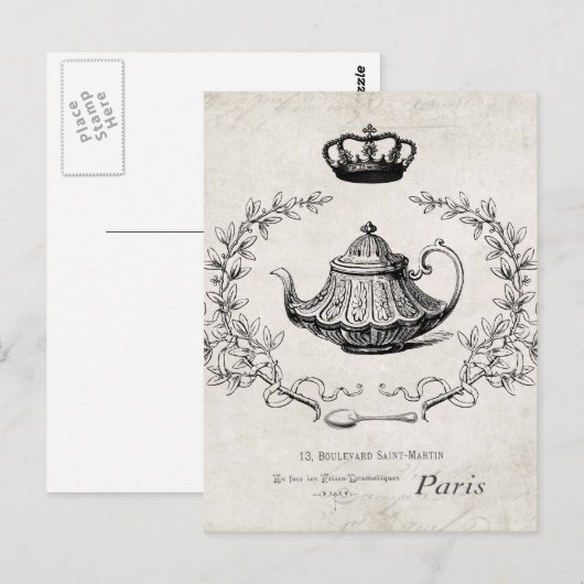 Frans briefkaart theepot (Voorkant / Achterkant)