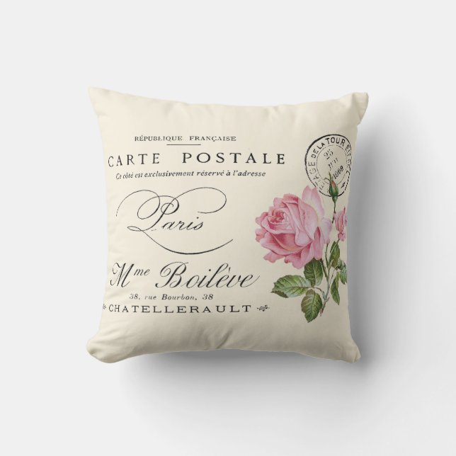 Frans,  briefkaart van shabby kussen (Voorkant)