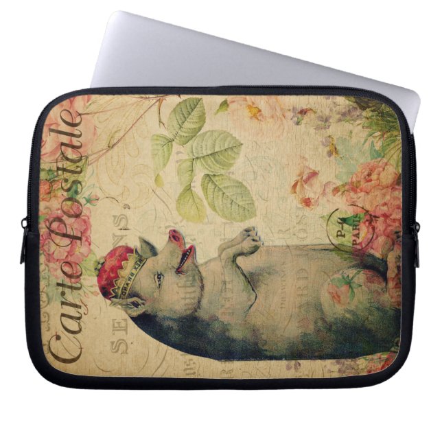  Frans Briefkaart varken met kroongras Laptop Sleeve (Voorkant)