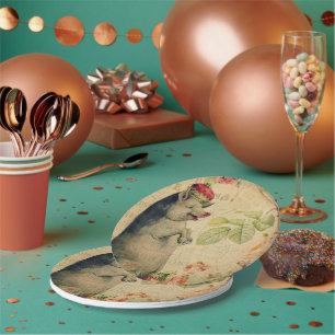  Frans Briefkaart varken met kroongras Papieren Bordje