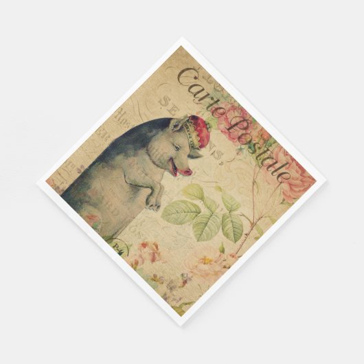 Frans Briefkaart varken met kroongras Servet (Hoek)