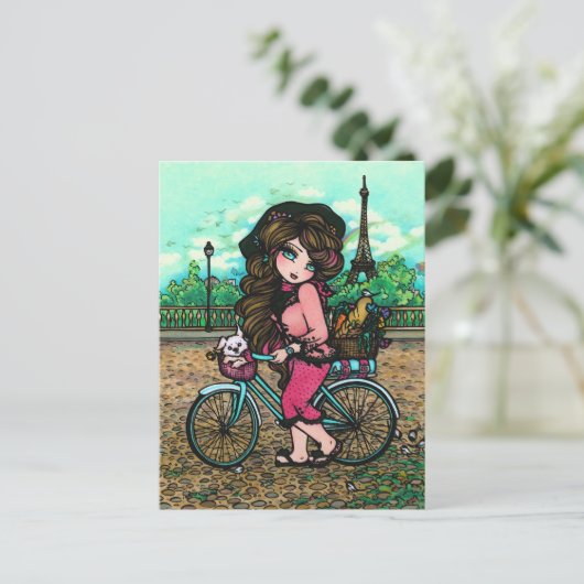 Frans Briefkaart voor fietskunst voor meisjes en p (Staand voorkant)