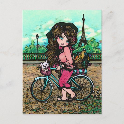 Frans Briefkaart voor fietskunst voor meisjes en p (Voorkant)