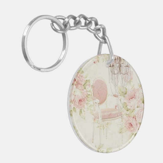 Frans Budoir  roze bloemig Sleutelhanger (Voorkant Links)