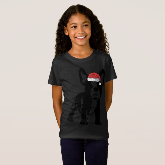Frans Bull Dog Santa Hat Cute KerstHondenliefhebbe T-shirt (Voorkant volledig)