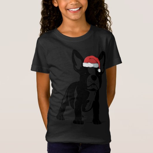 Frans Bull Dog Santa Hat Cute KerstHondenliefhebbe T-shirt (Voorkant)