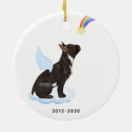 Frans Bulldog Angel Personalized Dog Pet Memorial Keramisch Ornament (Achterkant)