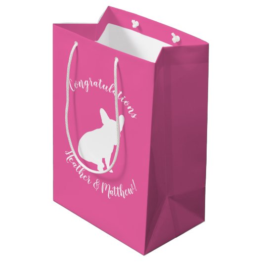 Frans Bulldog Baby shower Frenchie Pink Medium Cadeauzakje (Achterkant Gekanteld)