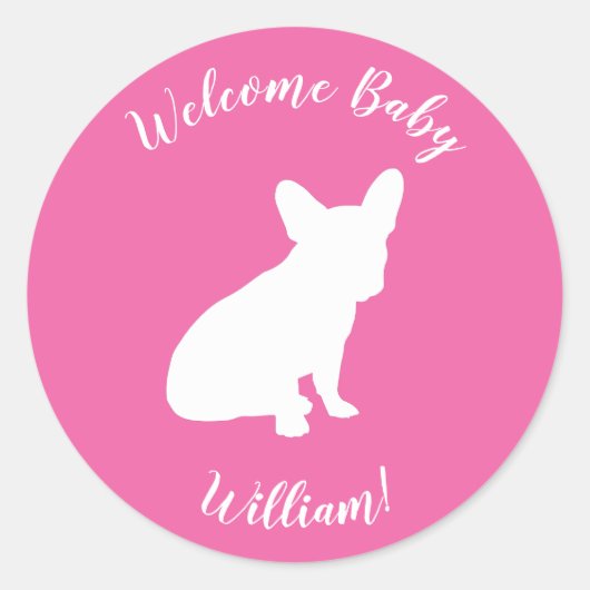 Frans Bulldog Baby shower Frenchie Pink Ronde Sticker (Voorkant)