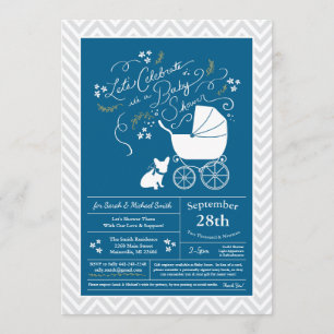 Frans Bulldog Baby shower Frenchy Frenchie Blue Kaart