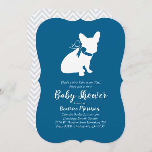 Frans Bulldog Baby shower Frenchy Frenchie Blue Kaart (Voorkant / Achterkant)